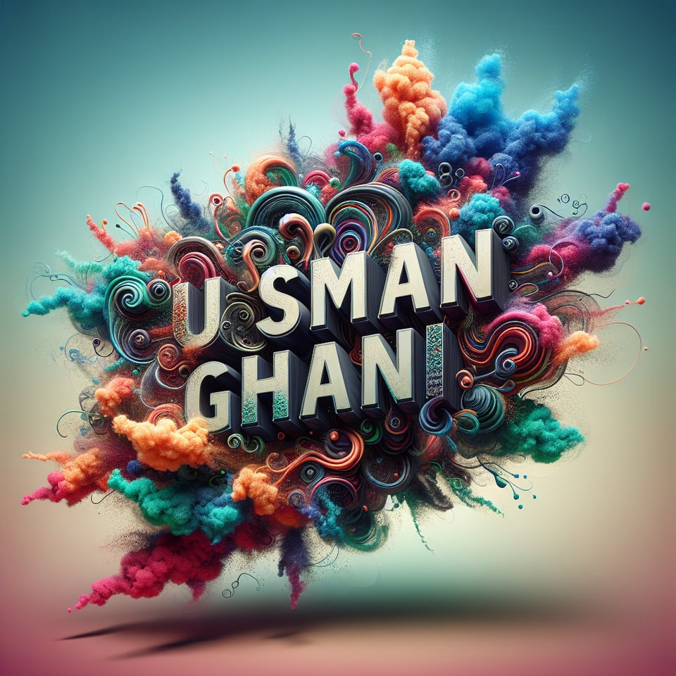 Text USMAN Ghani colorful splash 3d text and smoky transparent backgroundRealistic detailed view. text effect image