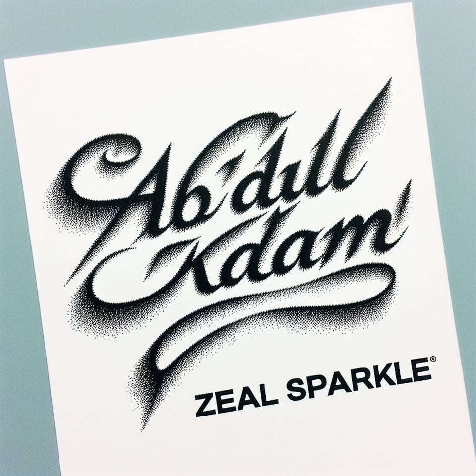 write Abdul Kalam word + illusion add zealsparkle word handwriting style in the white paper and simple illustration text effect image