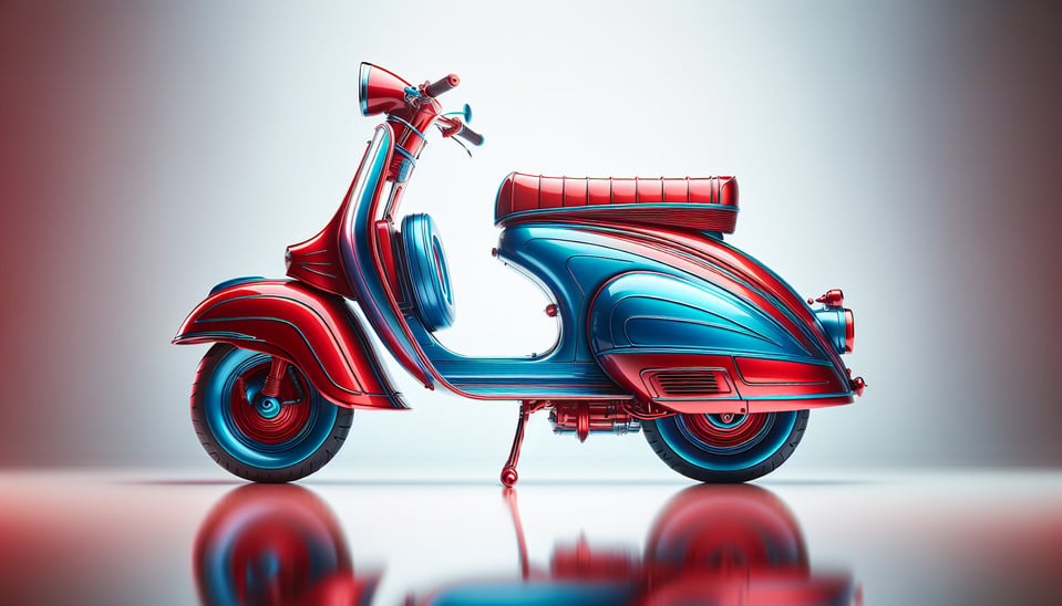 red and blue color scooter on white background text effect image