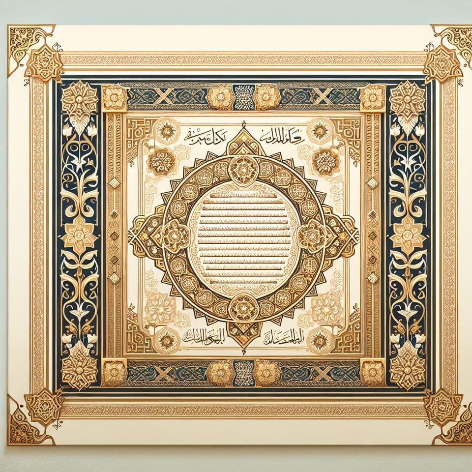 make a muslim wedding certiface blankarabic traditional paper and designswith golden frame text effect image