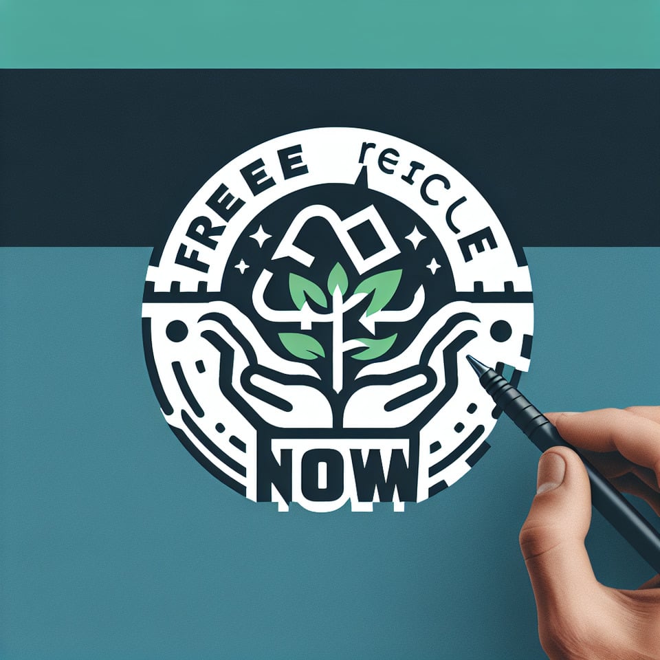 The logo design FREE RECYCLE NOW is environmentalcircularyouthfuldynamicflat designhigh detailed qualitywidely applicableand is a symbol on social networks. text effect image