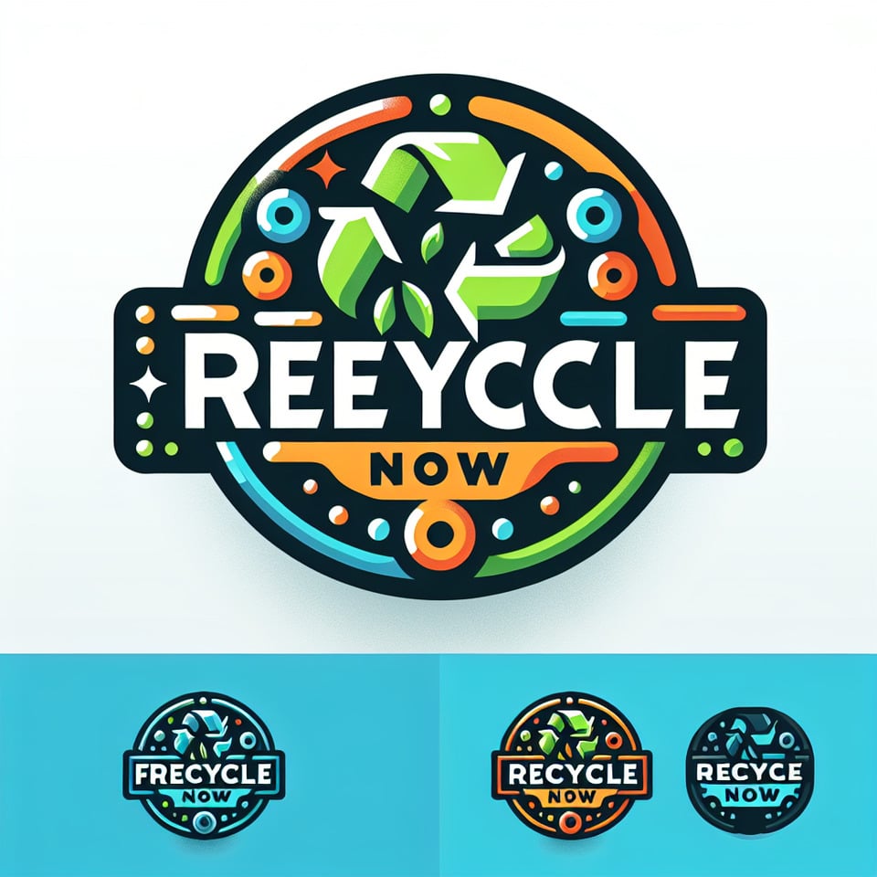 The logo design FREE RECYCLE NOW is environmentalcircularyouthfuldynamicflat designhigh detailed qualitywidely applicableand is a symbol on social networks.illustrationtypography text effect image