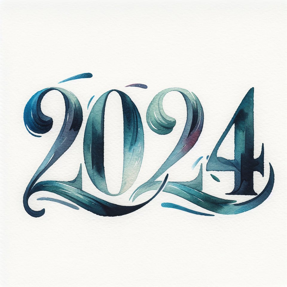 text 2024 beautiful watercolor lettering on white background text effect image