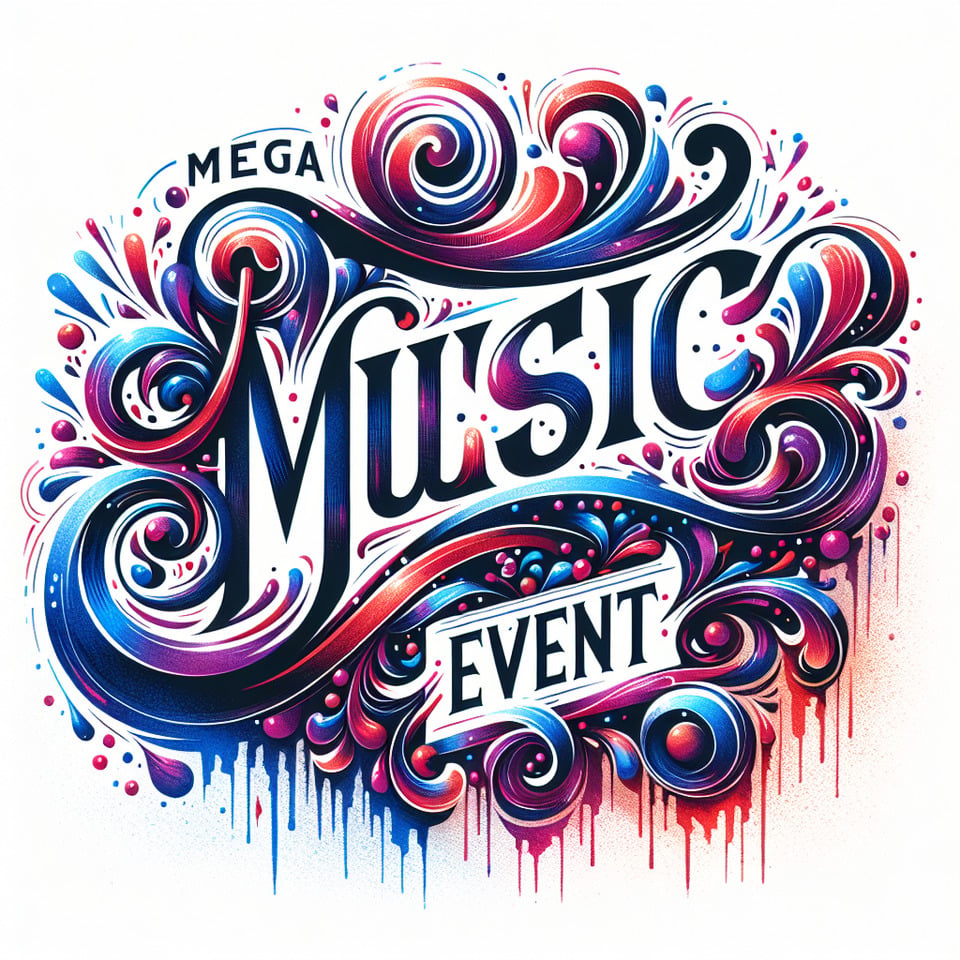 text MEGA MUSIC EVENT beautiful watercolor lettering on white background text effect image