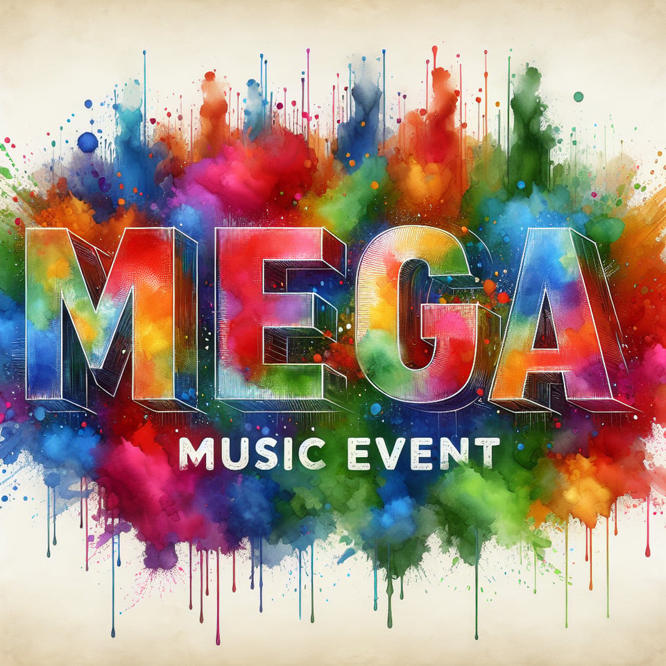 text MEGA MUSIC EVENT beautiful watercolor lettering on white background text effect image