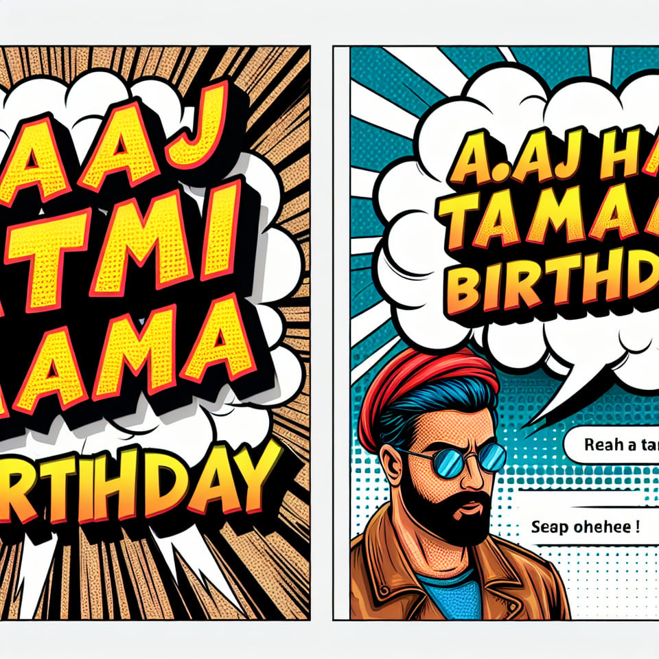 text AAJ HAI TAAMA KA Birthday comic style text effect on white background text effect image
