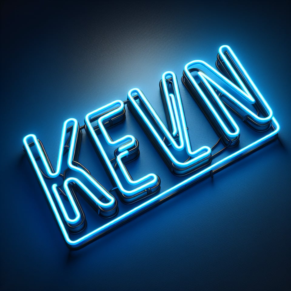 text KEVIN blue neon text effect editable on white background text effect image