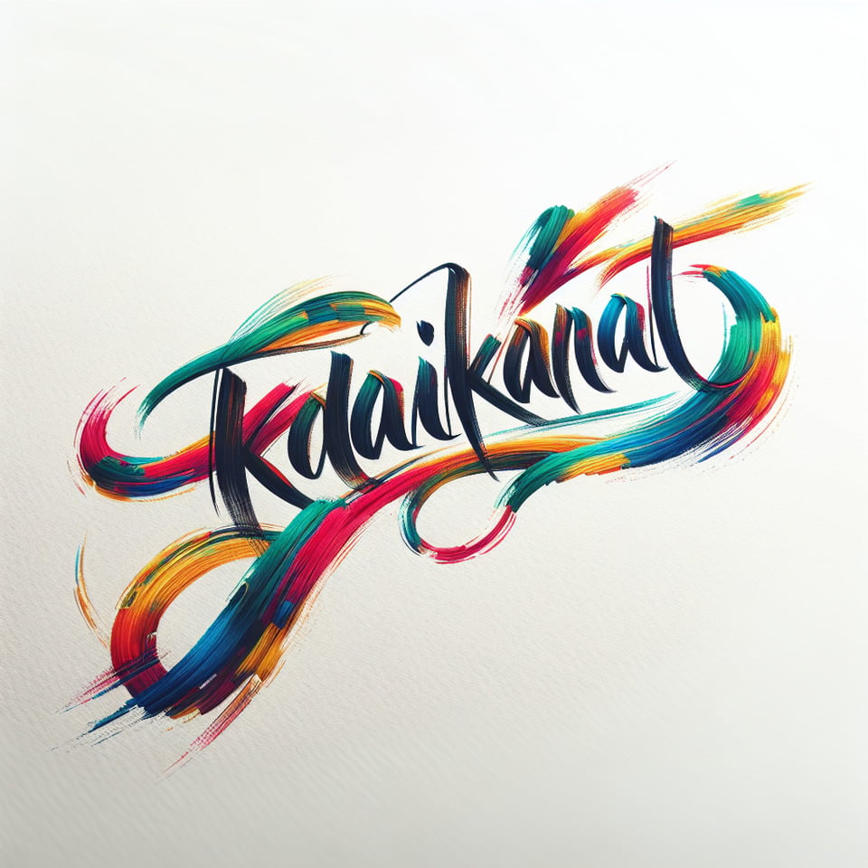 Colorful brushstroke paint lettering calligraphy of text Kodaikanal background on white background text effect image