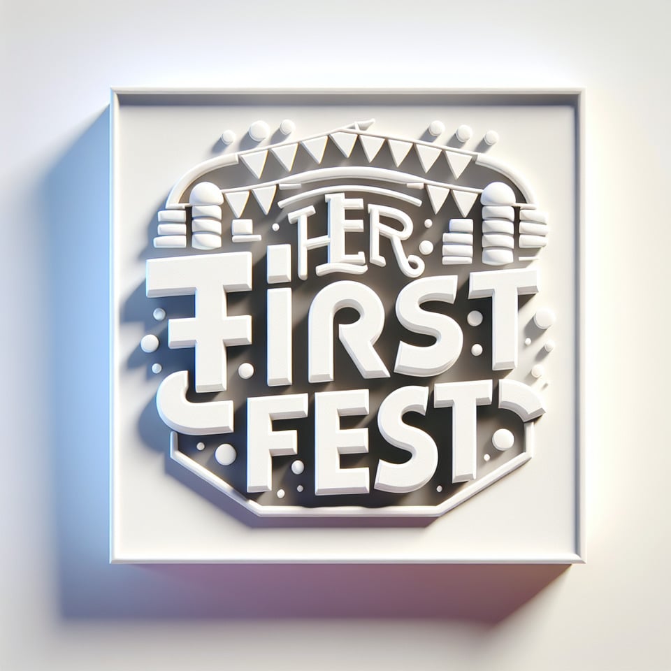 text 'HER FIRST YEAR FEST' this is for birthday party titlewith white background attractive.cinematicillustration3d rendertypography text effect image