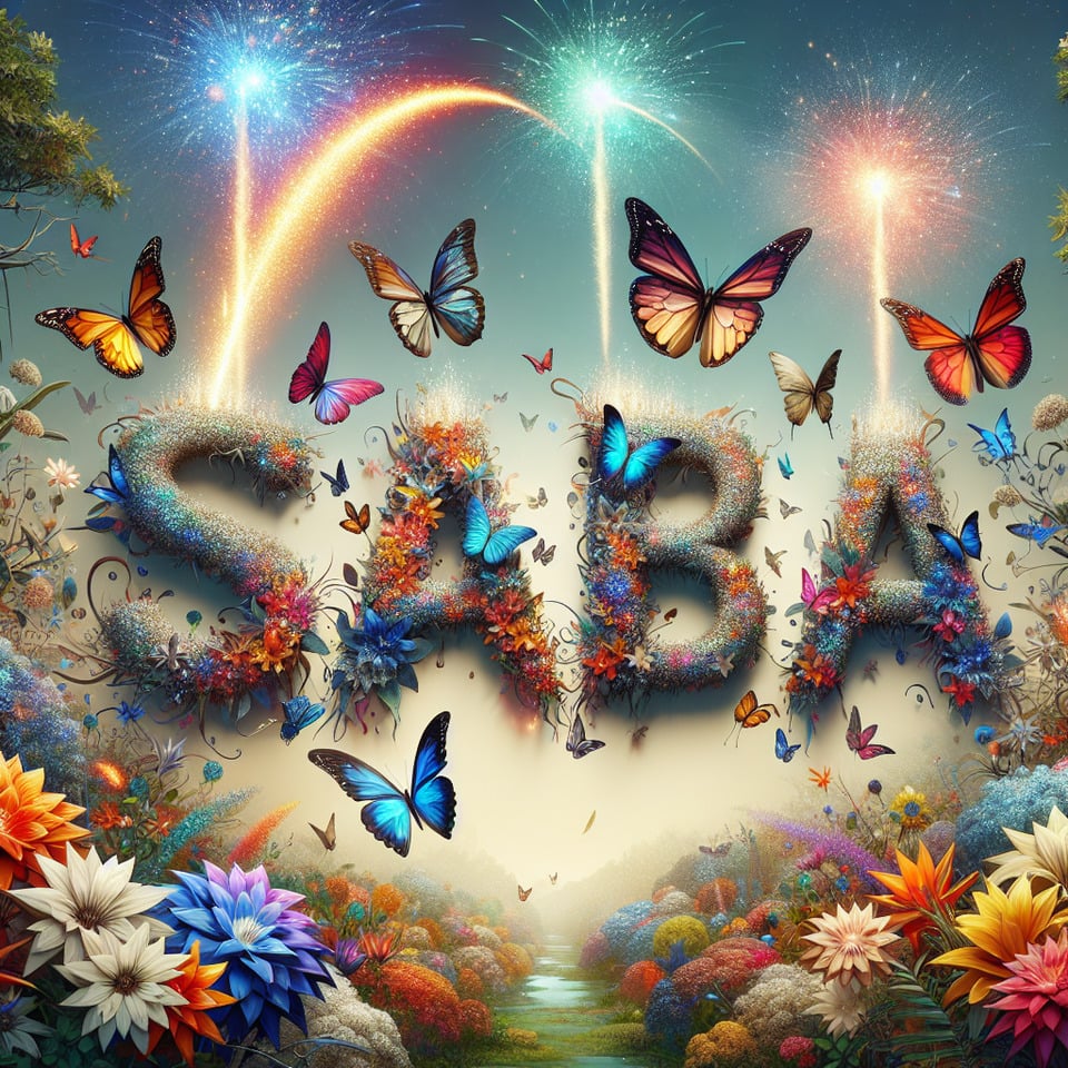 Write SABA with butterfliesflowers and fireworks effect text effect image