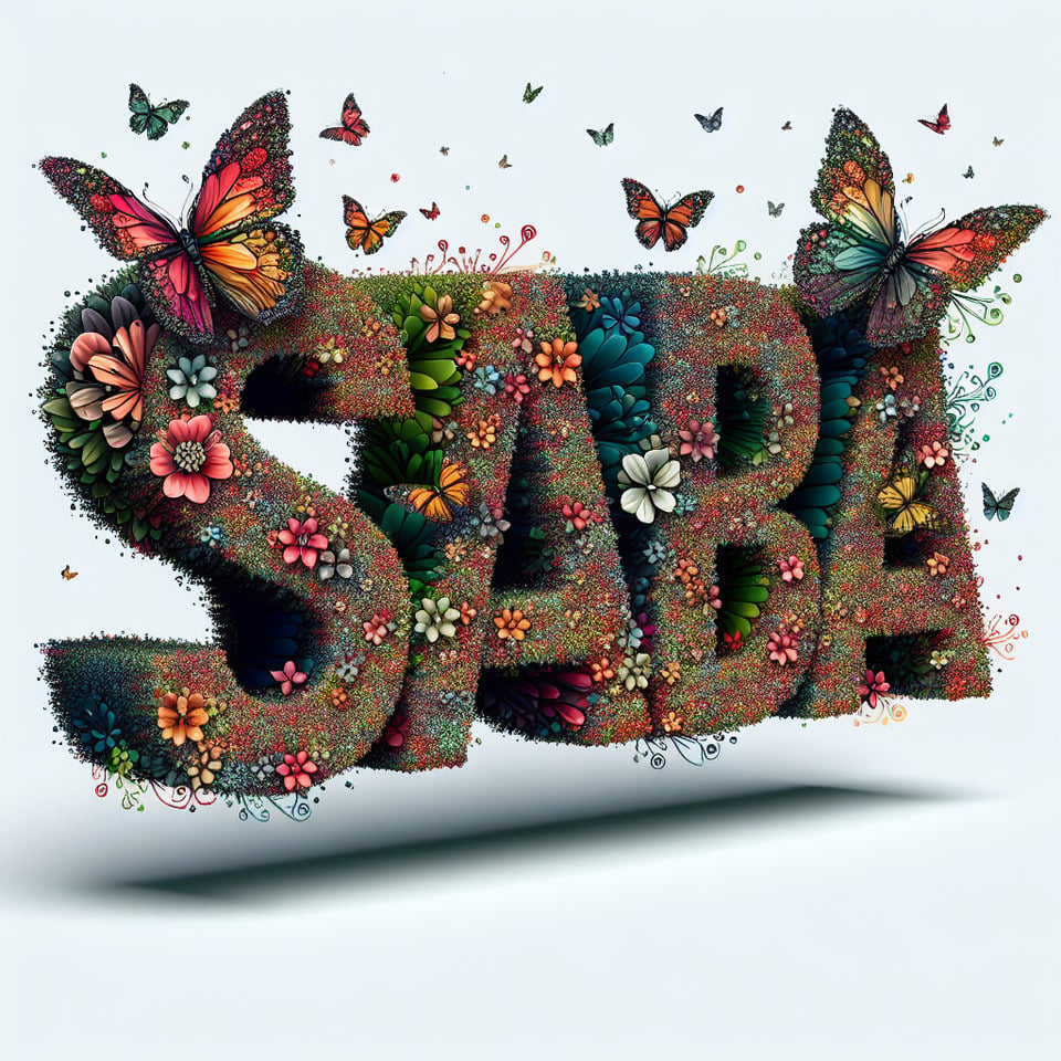 Write SABA with butterflies and flower effect but remove background text effect image