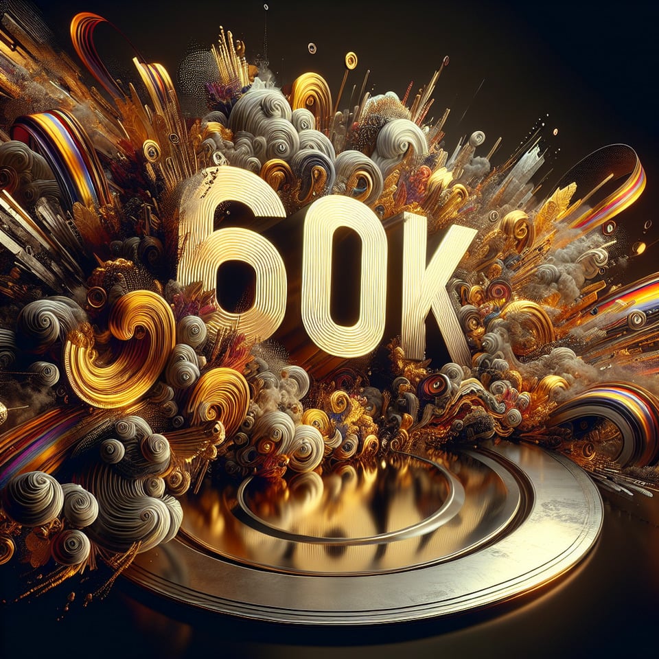 Text 60K colorful splash 3d text in goldsilver plate and background colorcinematictypography3d renderposter text effect image