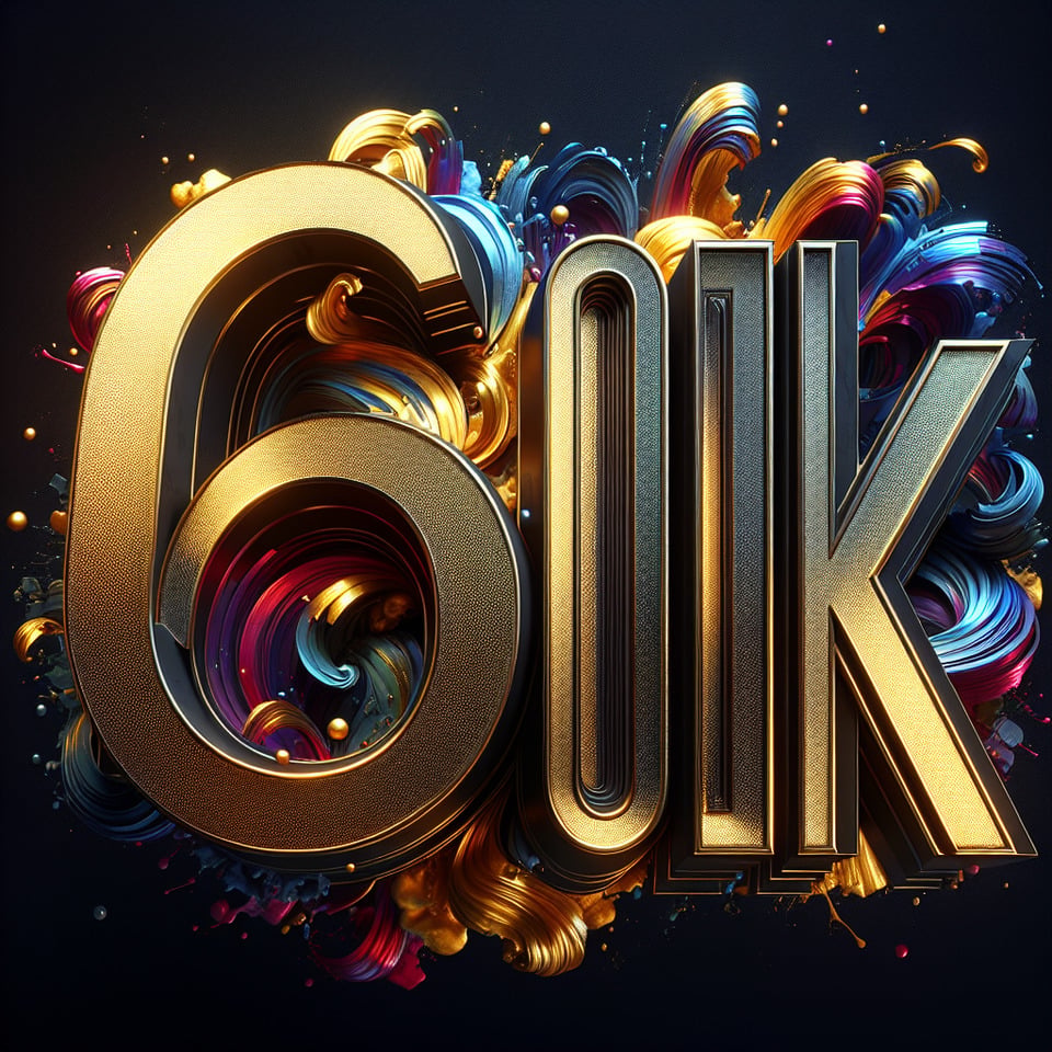 Text 60K colorful splash 3d text in goldsilver plate and background colorcinematictypography3d renderposter text effect image