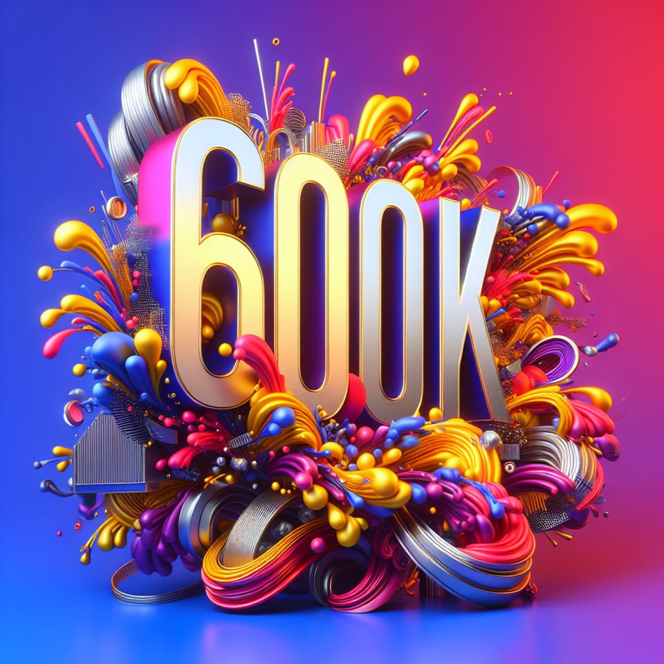 Text 60K colorful splash 3d text in goldsilver plate and background colorcinematictypography3d renderposter text effect image