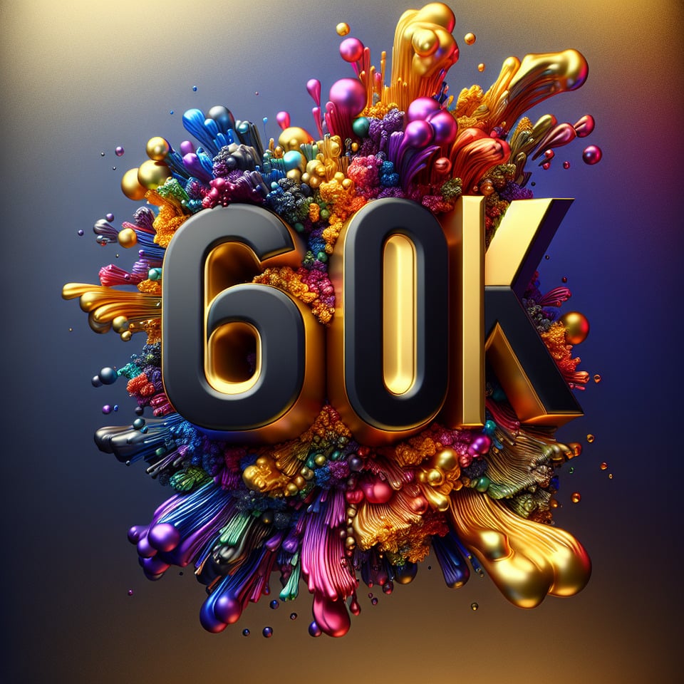 Text 60K colorful splash 3d text in goldsilver plate and background colorcinematictypography3d renderposter text effect image