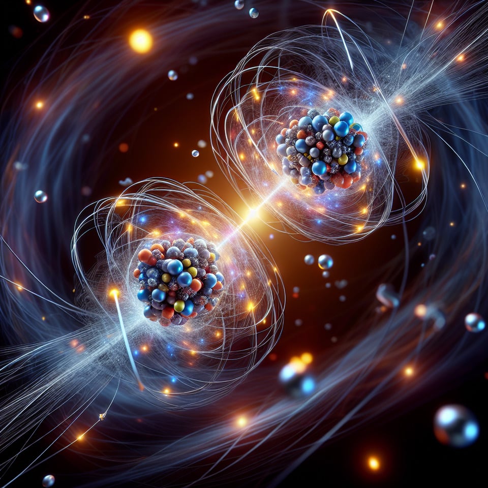 two atoms colliding text effect image