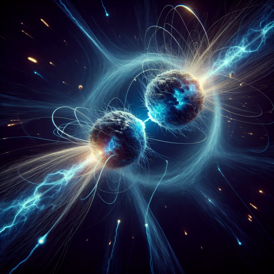 two protons collidingcinematic text effect image