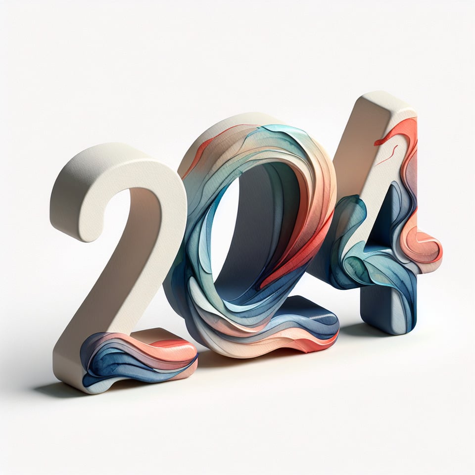 text 2024 beautiful watercolor lettering on white background3d render text effect image