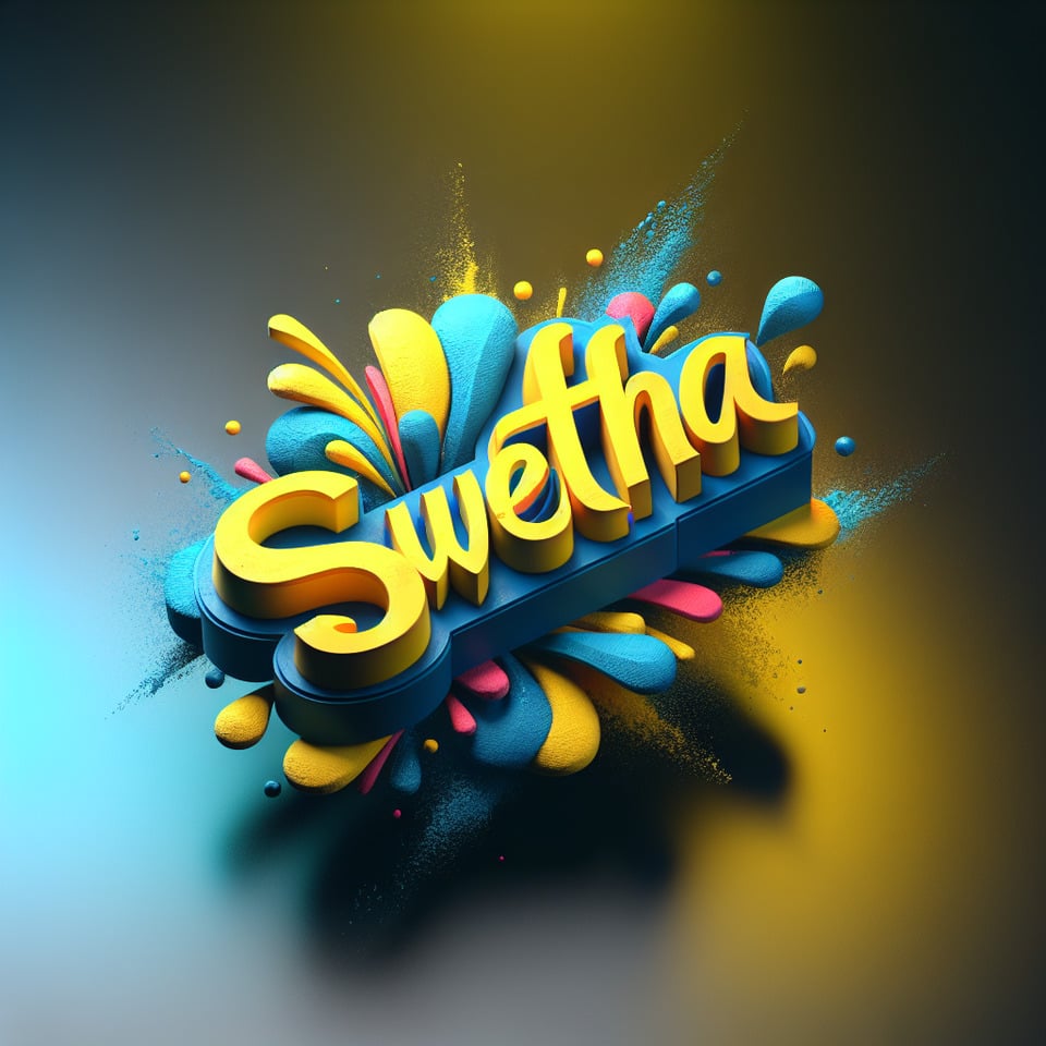 Text Swetha colorful splash with swetha text yellow color and blue shade 3d text and smoky background text effect image