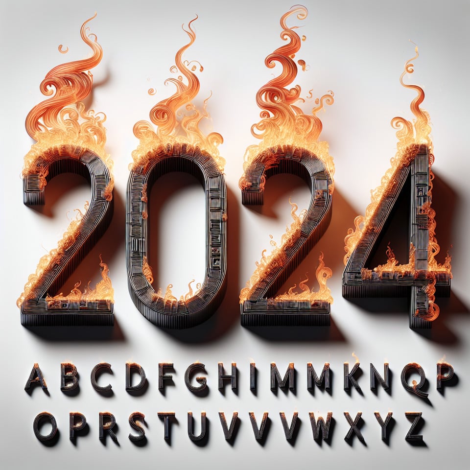 text 2024 fire alphabet text effects on white background text effect image