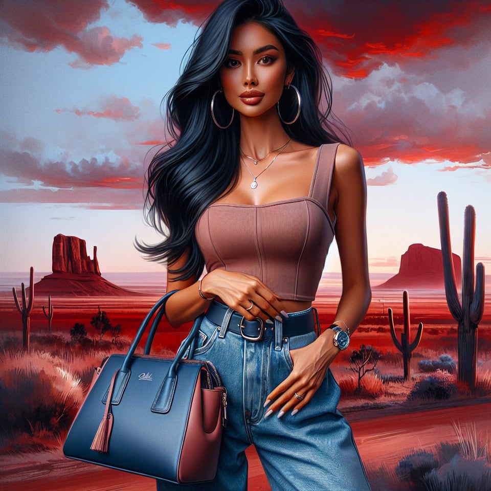 India Women wear Brazler Denim & Jean With Trolly Bag background Australia text effect image