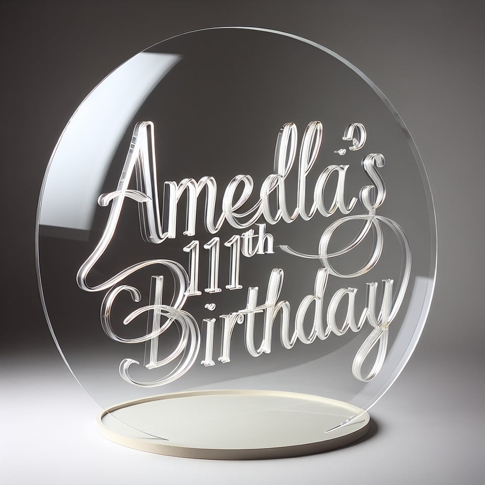 Text Amelia's 11th Birthday for clear round acrylic backdrop text effect image