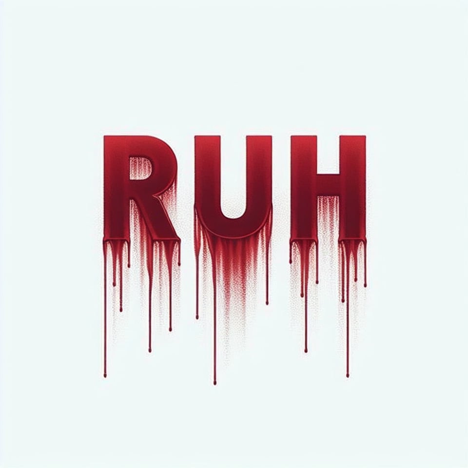 Ruh written in dripping text which looks subtle in deep red colour on a plain white background text effect image