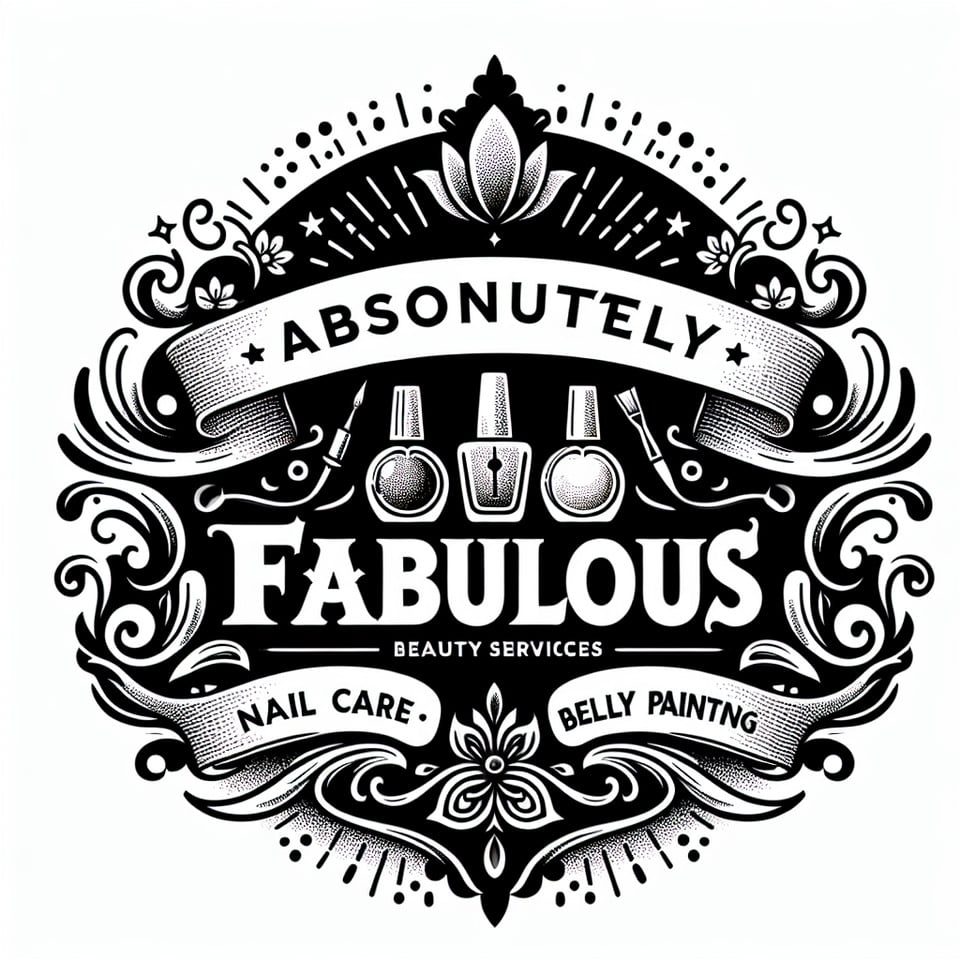 Généré un logo en français pour mon entreprise de services beauté onglerie,tatoo et belly Painting appelé absolument fabuleuses traduit en français  text effect image