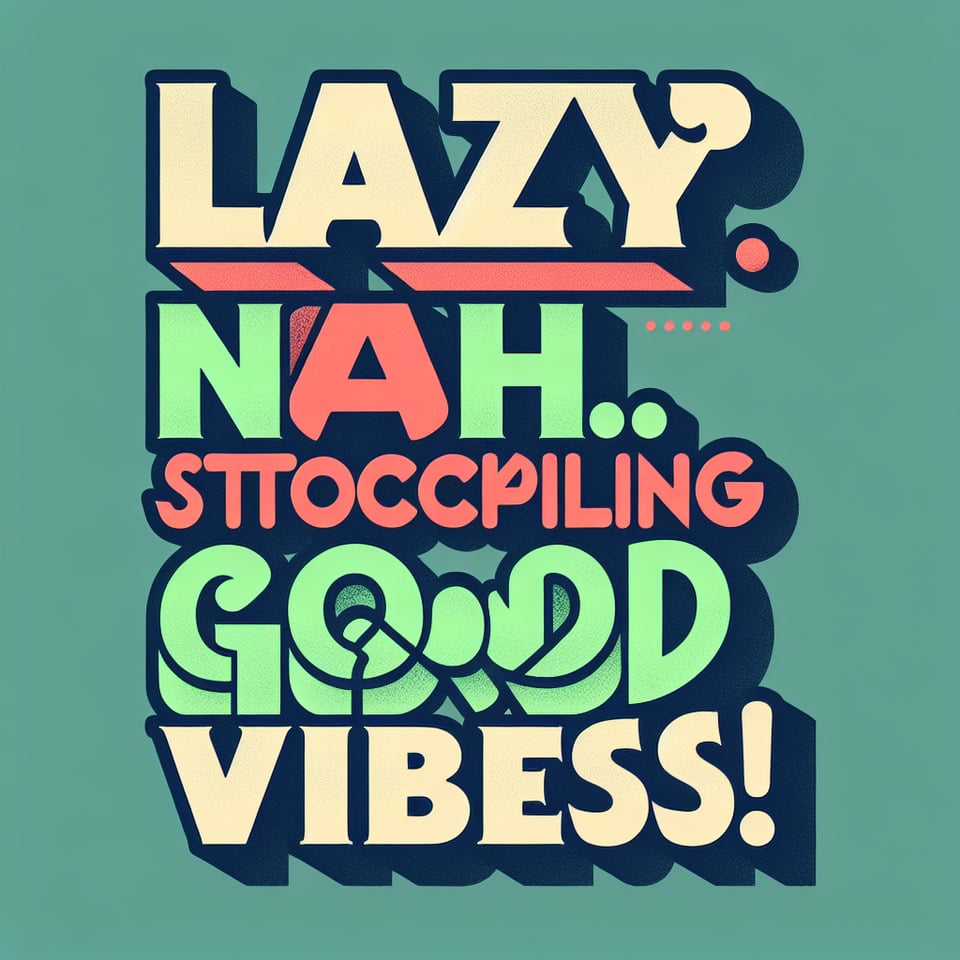 Lazy? Nah.,Just stockpiling good vibes! make this text typography design text effect image