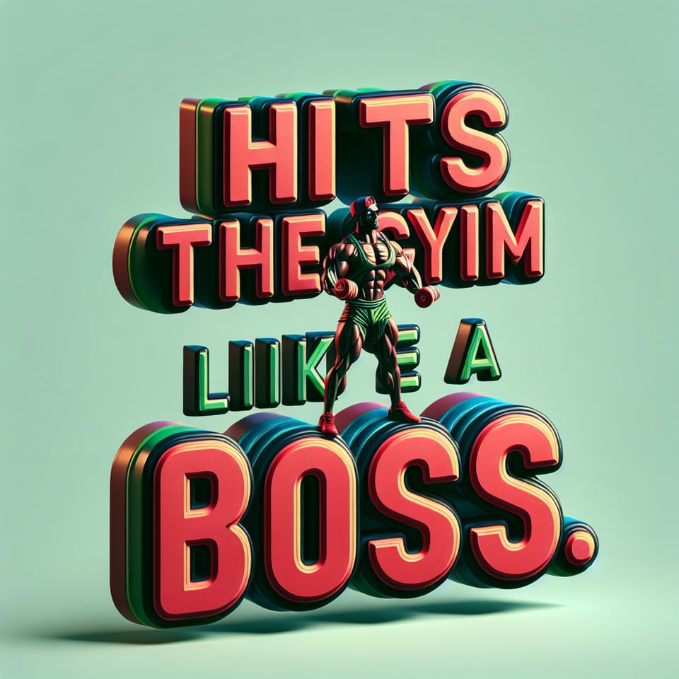 Hits the gym like a boss.typography3d renderillustration text effect image
