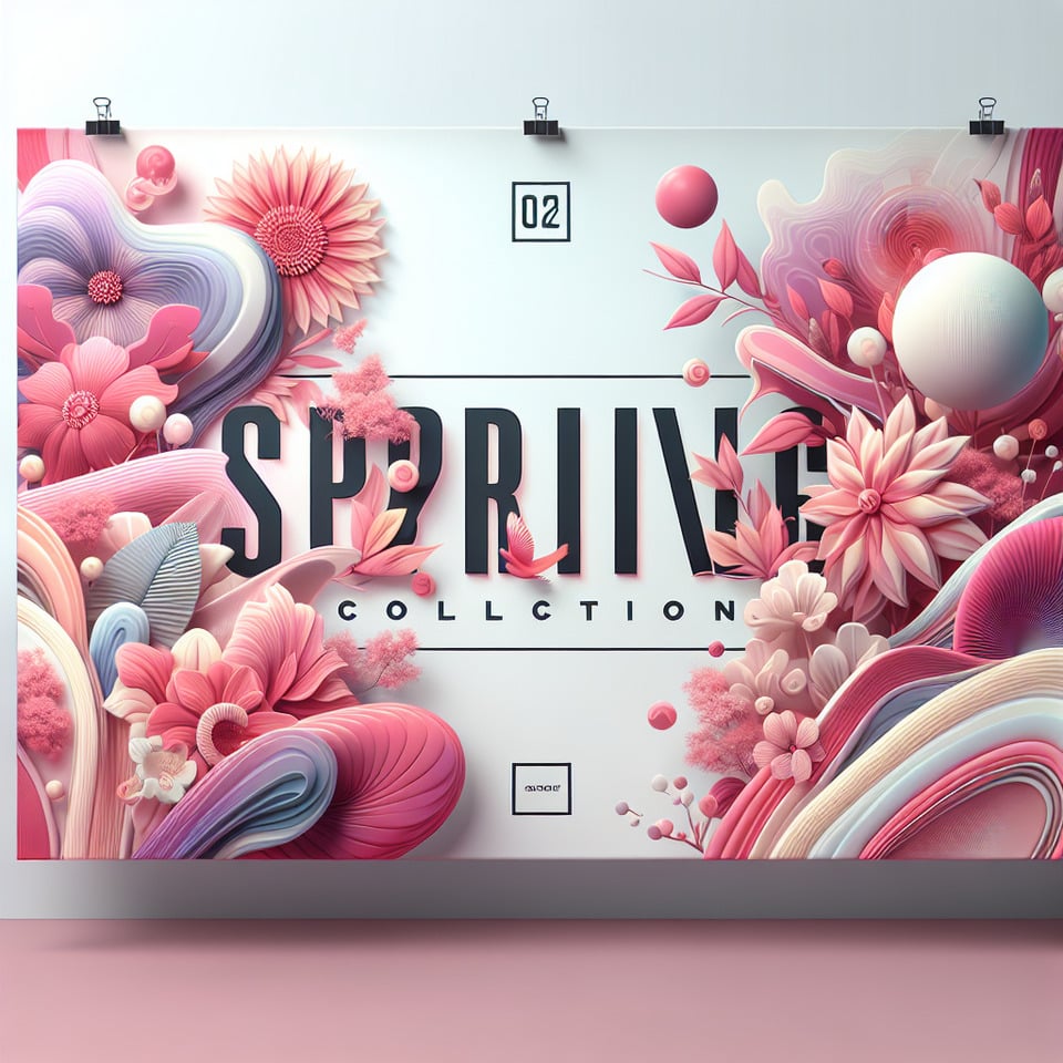 i want banner for Mention the Spring 2024 Collection and Pink and White backgorudposterphoto3d render text effect image
