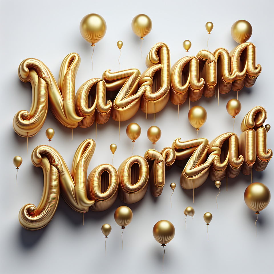text Nazdana Noorzai  3d text golden balloon lettering illustration vector on white backgroundtypography text effect image