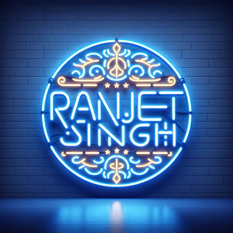 text RANJEET SINGH blue neon led style text effect background on white background text effect image