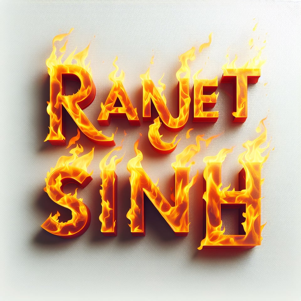 text RANJEET SINGH year lettering made from bright fire flames on transparent on white background text effect image
