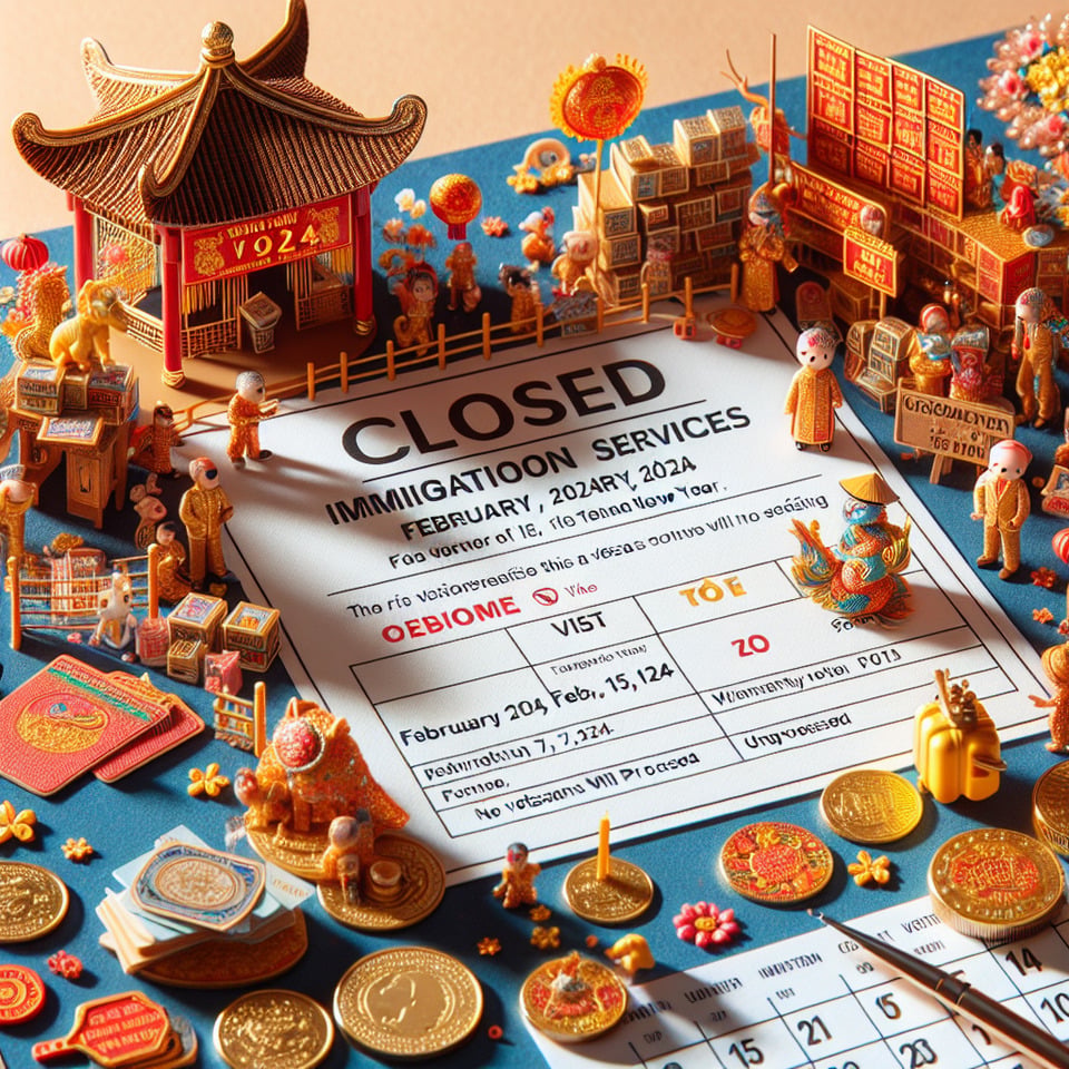 🚨Attention: 🇻🇳 Vietnam Immigration Services will be closed from Feb 7 to Feb 15,,,,Immigration services in Vietnam will be closed from Feb 72024 to Feb 152024 due to Chinese New Year. During these daysno visa will be processed. text effect image