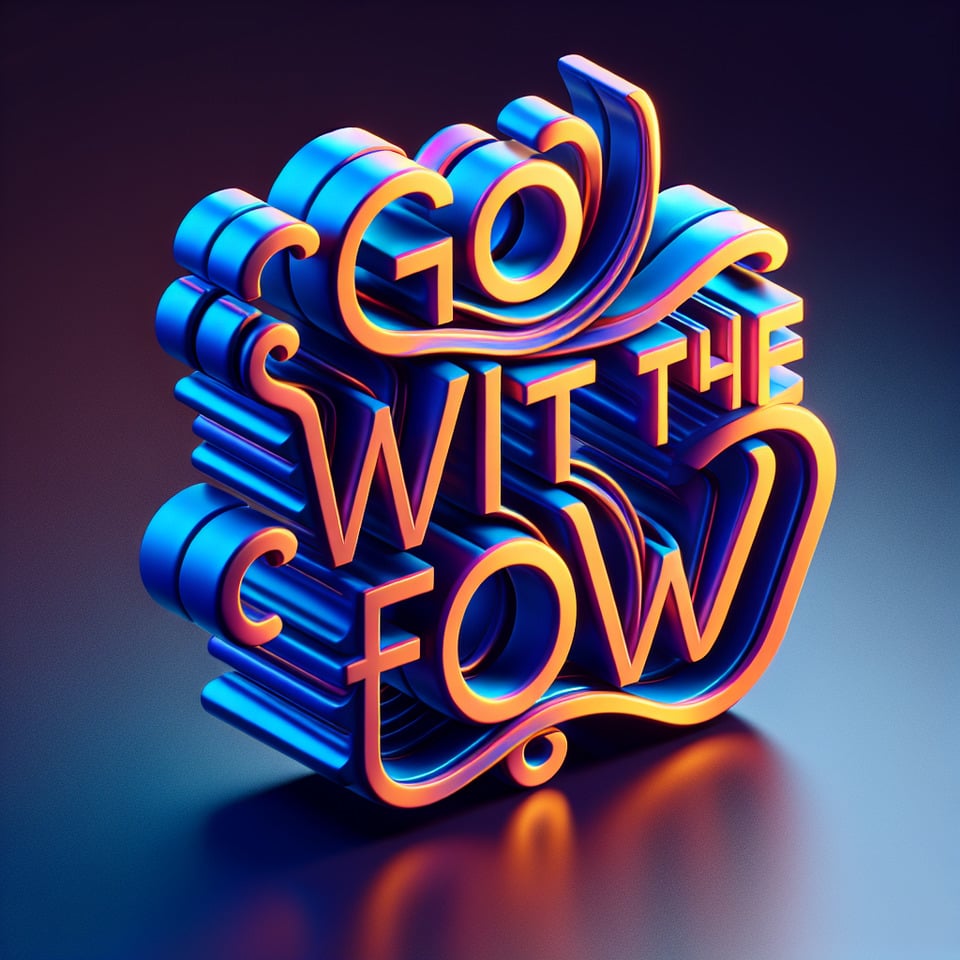 3d text go with the flow 3d renderillustration text effect image