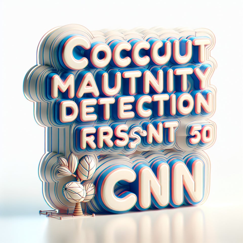 text COCONUT MATURITY DETECTION USING  RESNET 50 AND CNN cartoon text effect on white background3d renderillustrationcinematicphoto text effect image