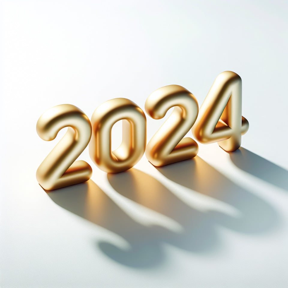 text 2024 3d text golden balloon lettering illustration vector on white backgroundtypography text effect image
