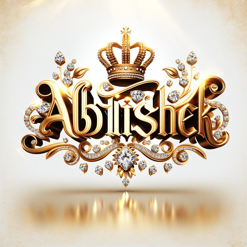 text Abhishek golden luxury text effect with crown and diamond on white background text effect image