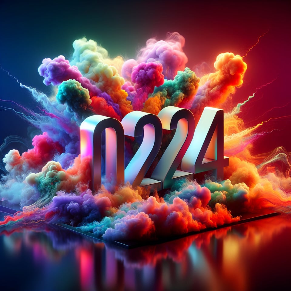 Text 2024 colorful splash 3d text and smoky background text effect image