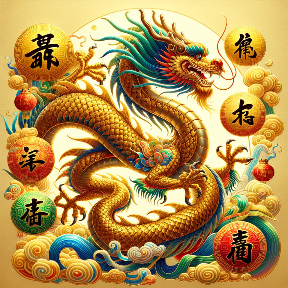 龍年行大運 彩色字、金色的龍 text effect image