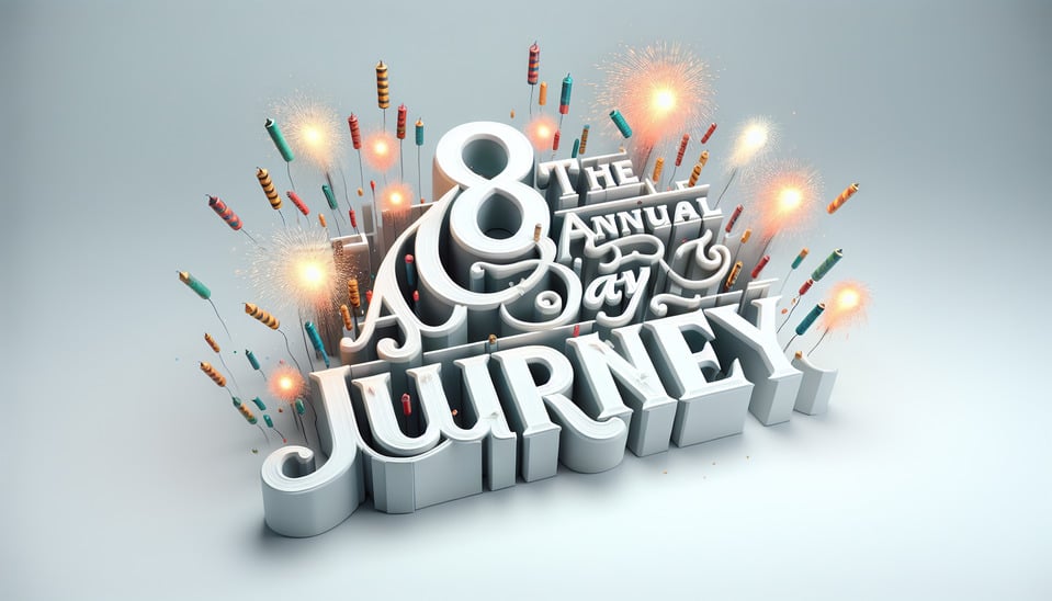 white background with write color and firecrackers 8th Annual day Journey with decorative 3D colorful text text effect image