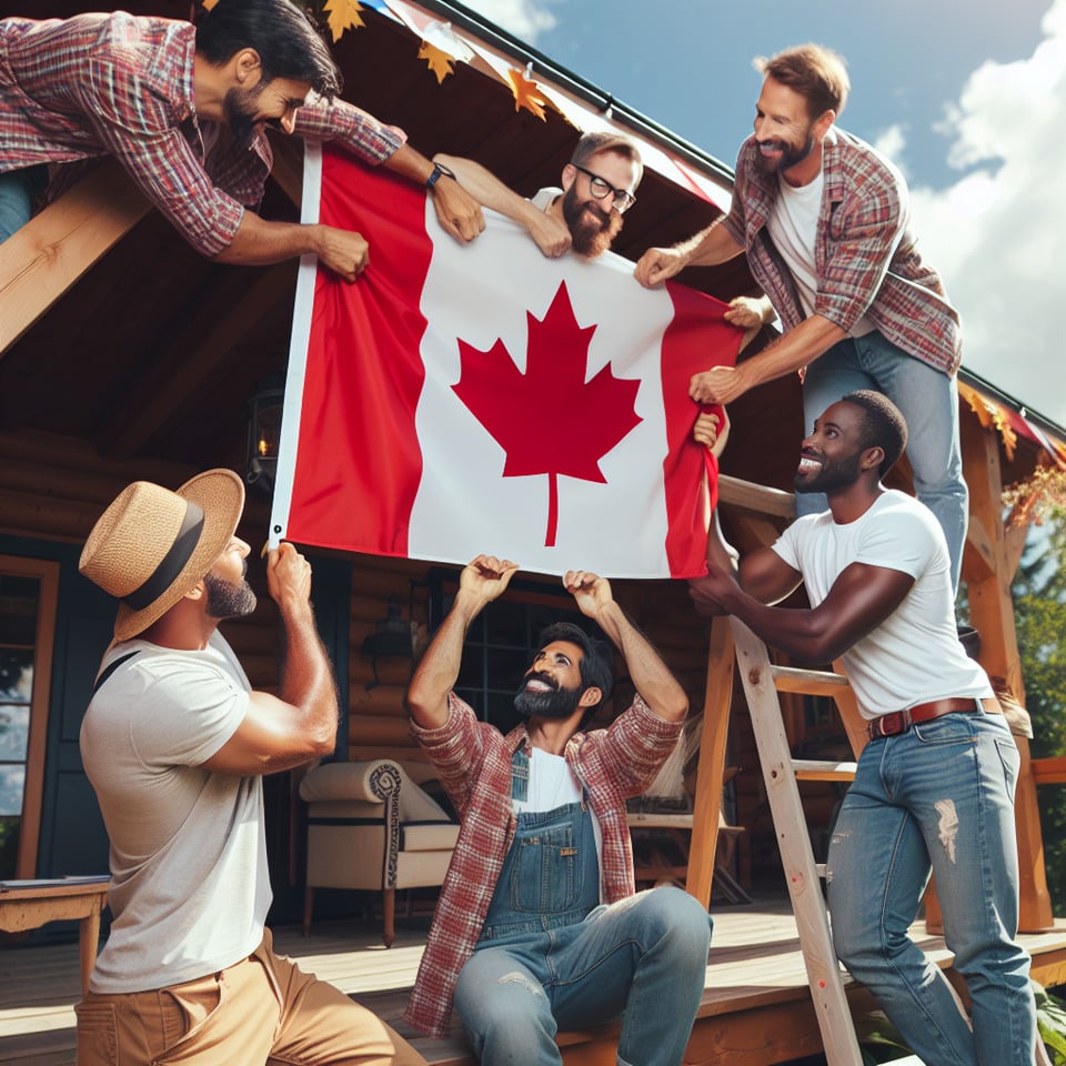 men hanging canada flag  text effect image