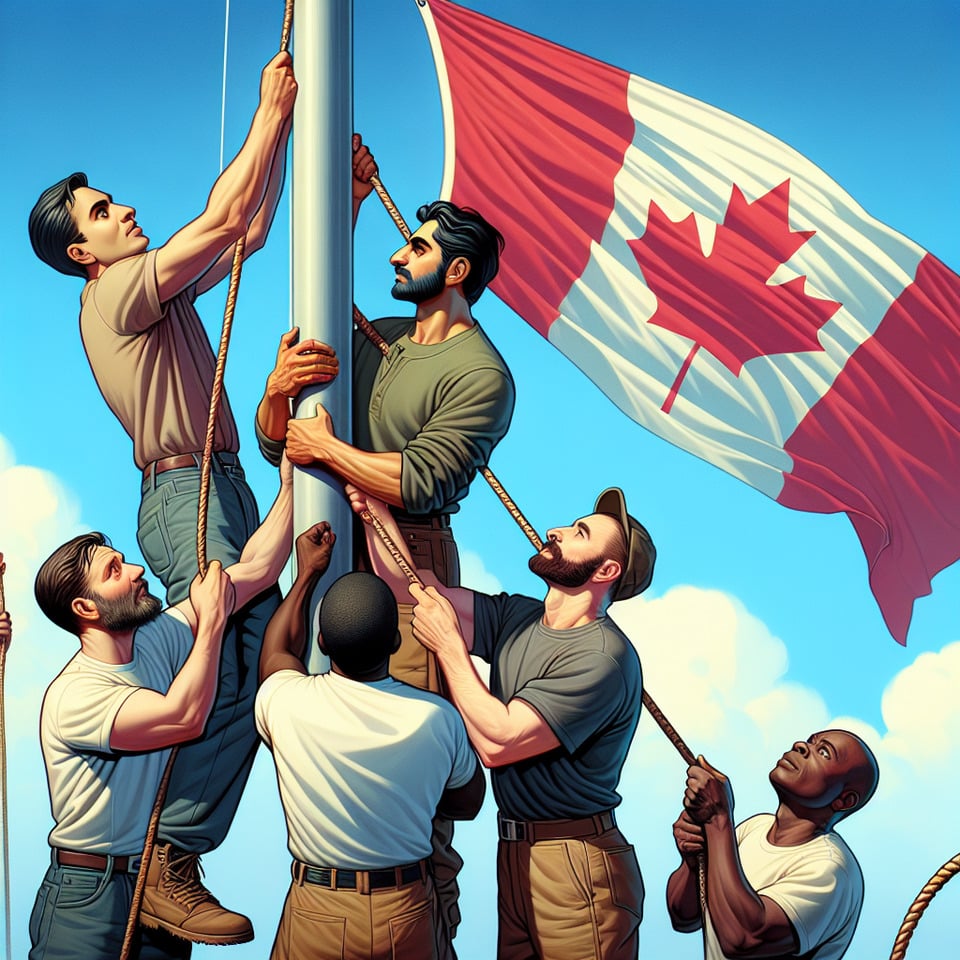 men hanging canada flag photo text effect image