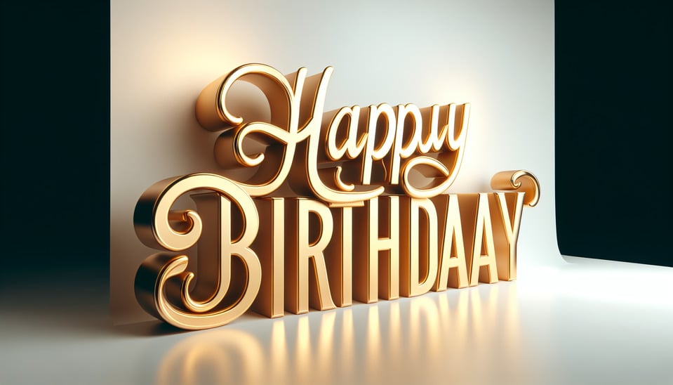 text Happy Birthday lettering in luxury gold color on white background,3d renderillustrationcinematictypographyphotoposter text effect image