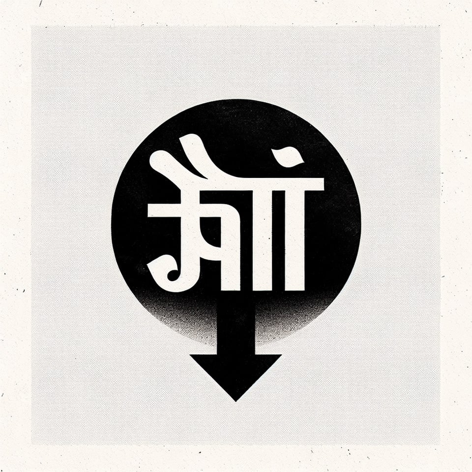 सम्पूर्ण with an arrow down the text in grwy balck colour text effect image