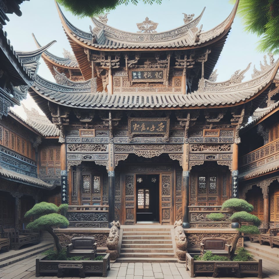 閩式三合院木製外 text effect image