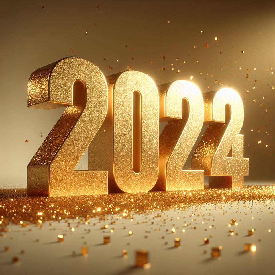 text 2024 glitter gold text effect on white backgroundphoto3d rendercinematic text effect image