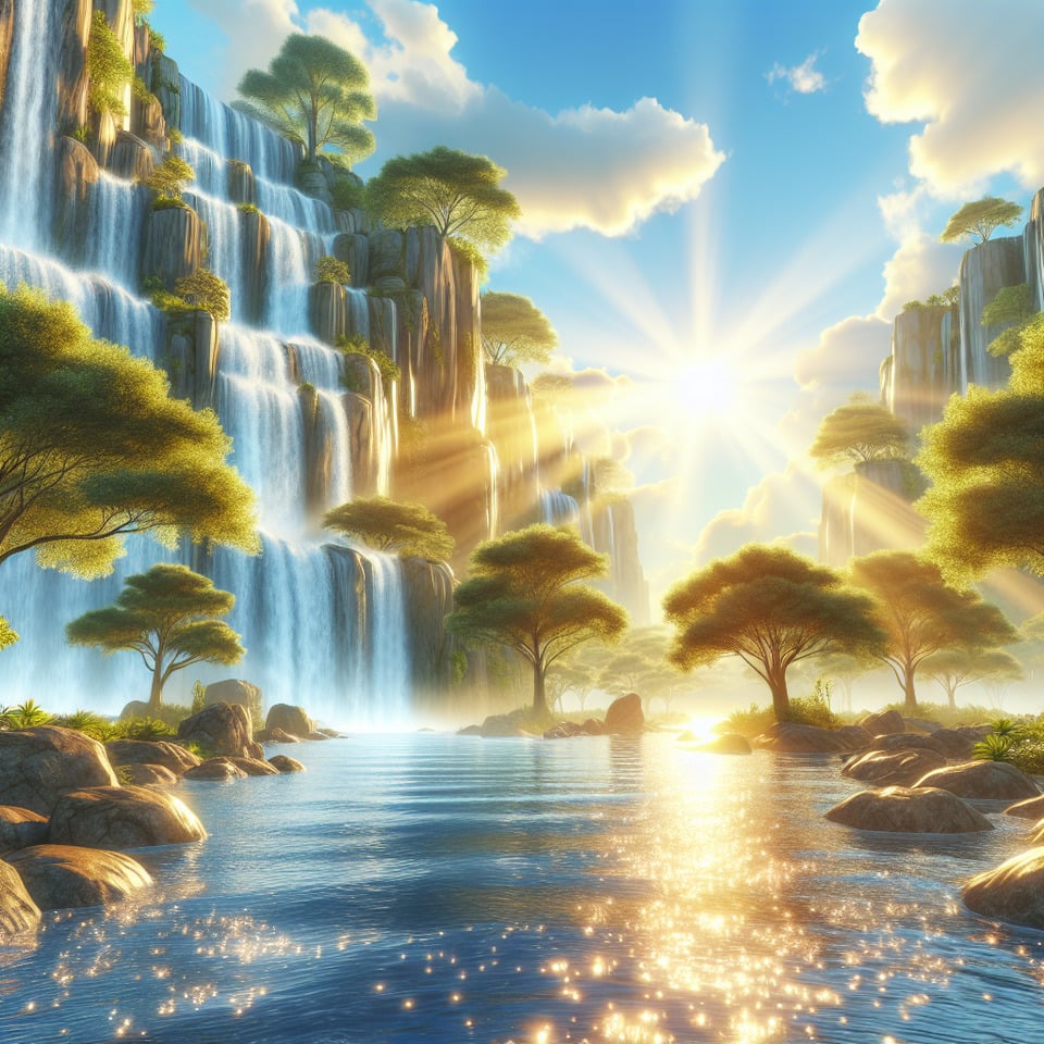 beautiful relaxing dreaming sunny waterfall scenery background text effect image