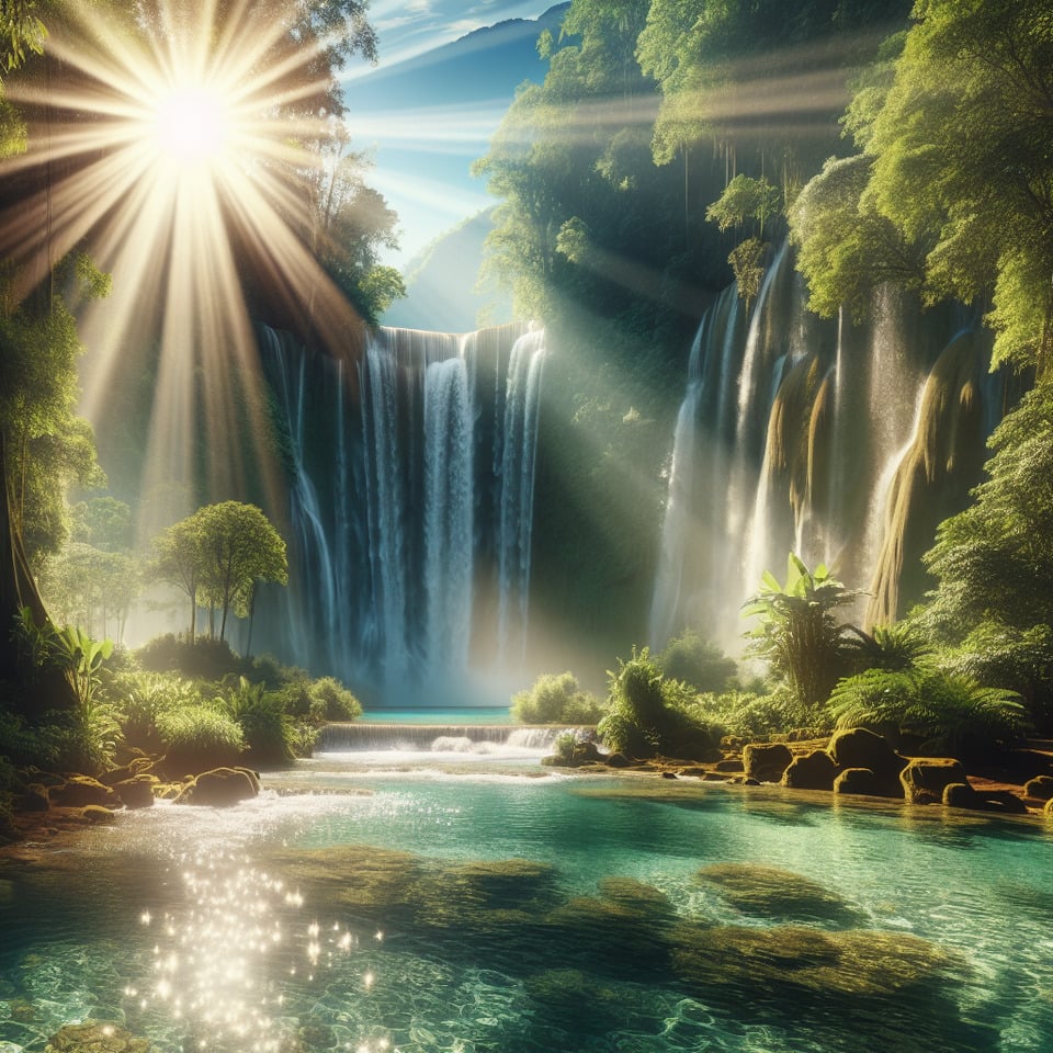 beautiful relaxing dreaming sunny waterfall scenery background text effect image